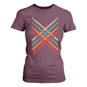 Retro Vintage Drummer T Shirt For Women 70s 80s Distressed Drum Sticks TS10 Maroon Print Your Wear