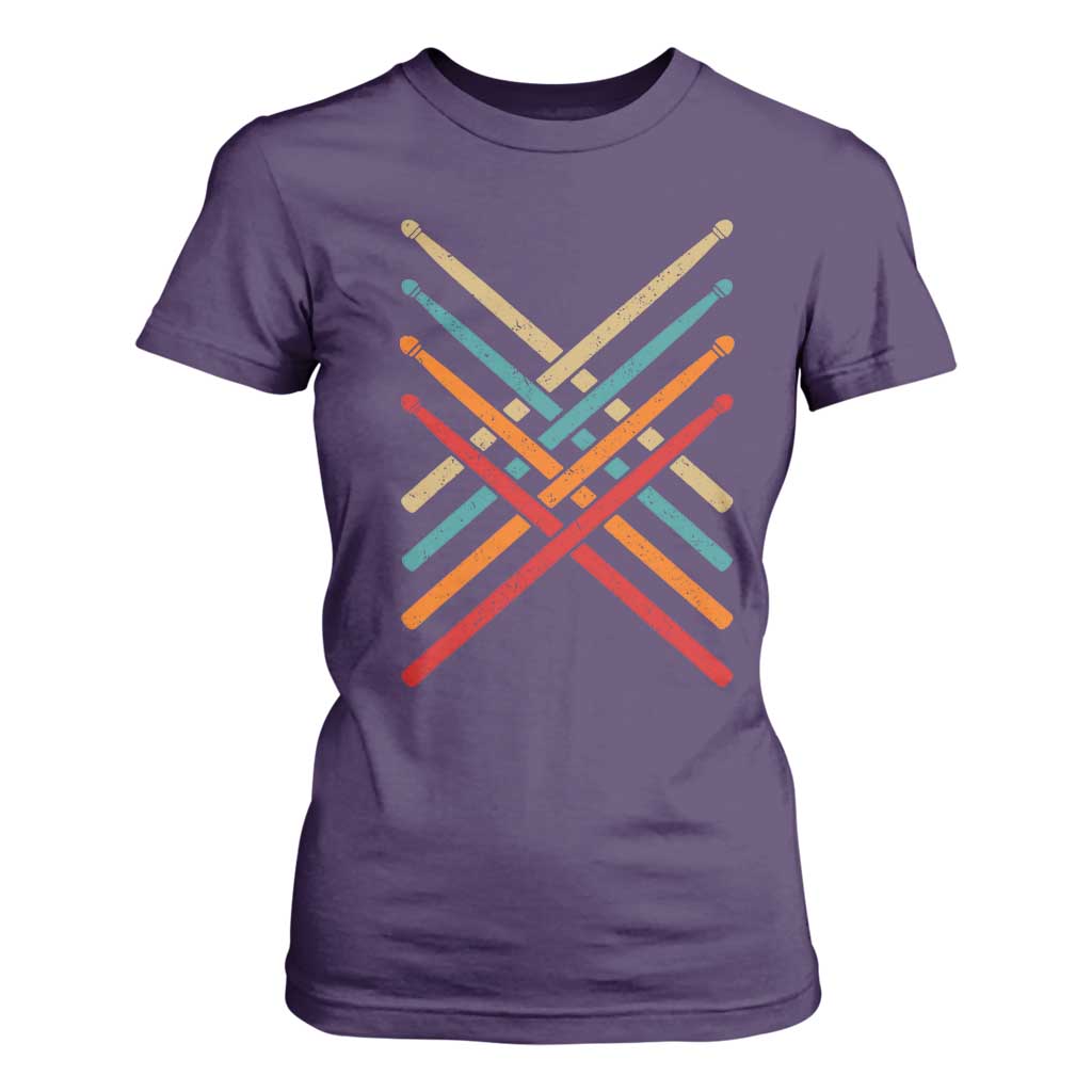 Retro Vintage Drummer T Shirt For Women 70s 80s Distressed Drum Sticks TS10 Purple Print Your Wear