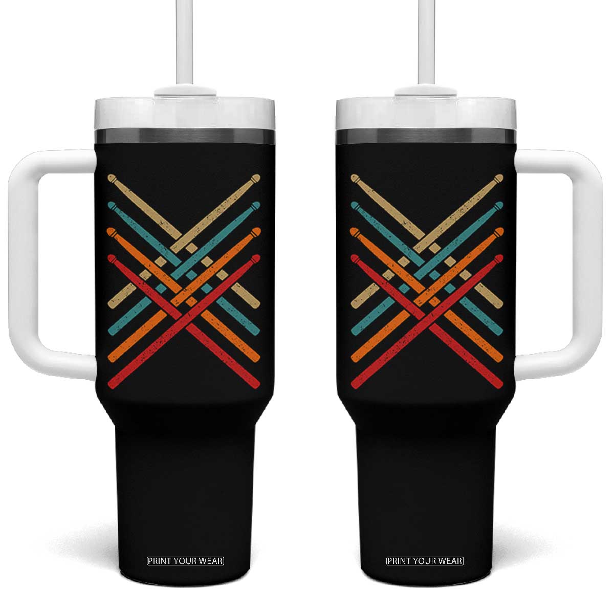 Retro Vintage Drummer Tumbler With Handle 70s 80s Distressed Drum Sticks TS10 One Size: 40 oz Black Print Your Wear