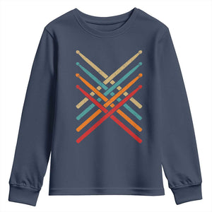 Retro Vintage Drummer Youth Sweatshirt 70s 80s Distressed Drum Sticks TS10 Navy Print Your Wear