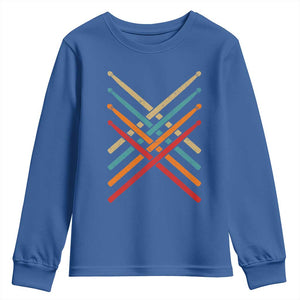 Retro Vintage Drummer Youth Sweatshirt 70s 80s Distressed Drum Sticks TS10 Royal Blue Print Your Wear