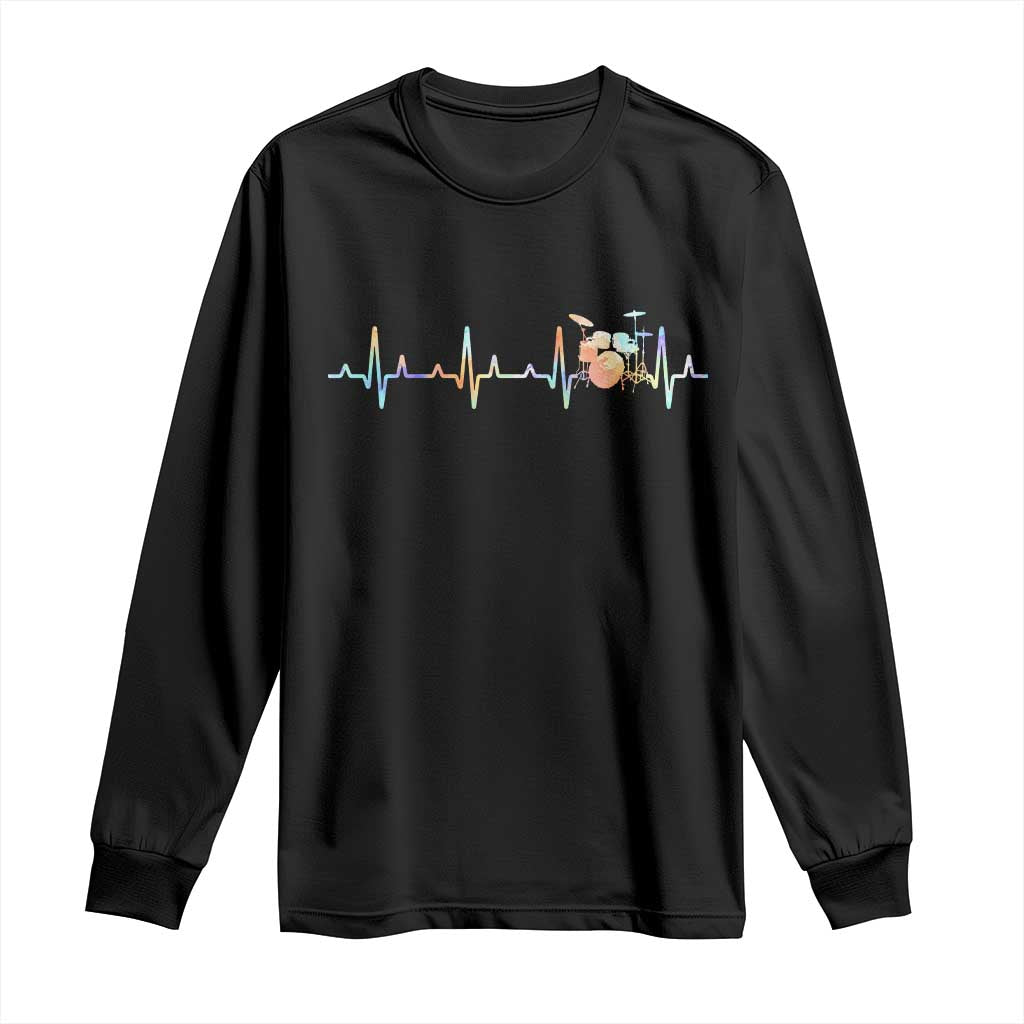 Drums Heartbeat Long Sleeve Shirt Drummer Percussionist Silhouette TS10 Black Print Your Wear