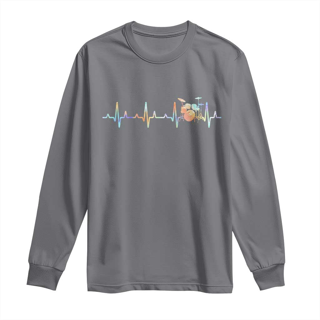 Drums Heartbeat Long Sleeve Shirt Drummer Percussionist Silhouette TS10 Charcoal Print Your Wear