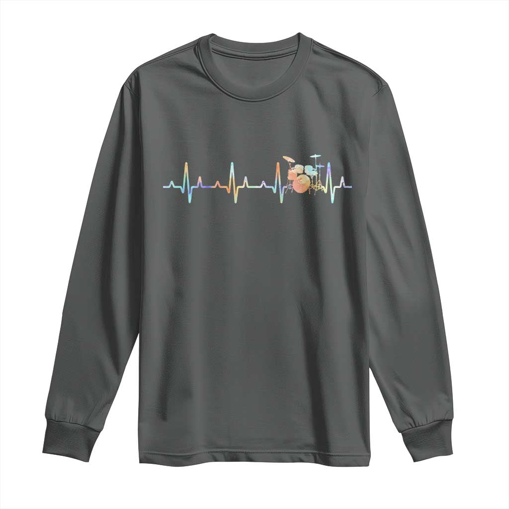 Drums Heartbeat Long Sleeve Shirt Drummer Percussionist Silhouette TS10 Dark Heather Print Your Wear