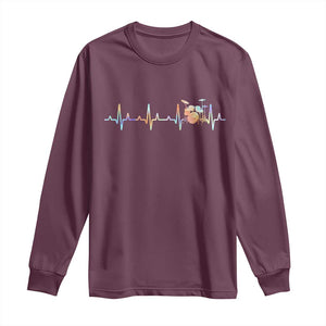 Drums Heartbeat Long Sleeve Shirt Drummer Percussionist Silhouette TS10 Maroon Print Your Wear
