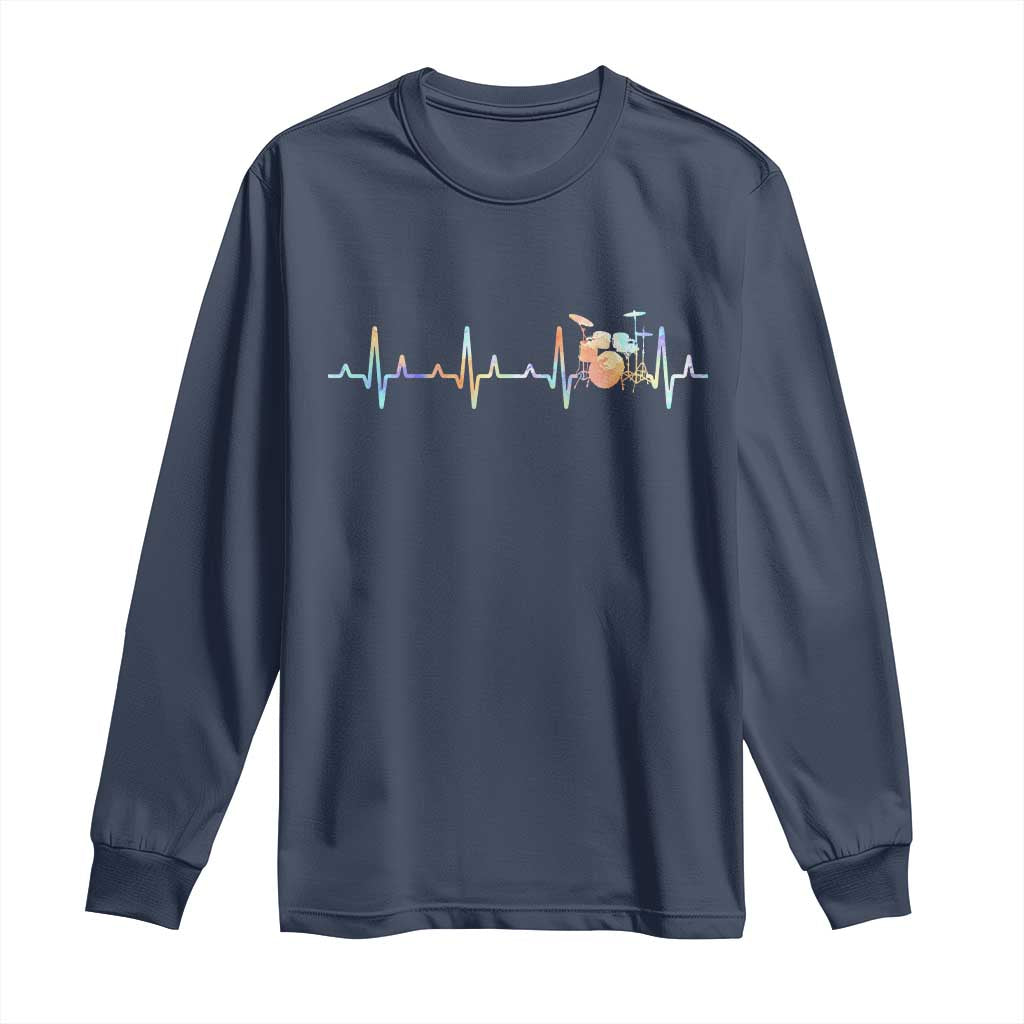 Drums Heartbeat Long Sleeve Shirt Drummer Percussionist Silhouette TS10 Navy Print Your Wear