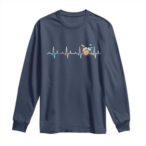 Drums Heartbeat Long Sleeve Shirt Drummer Percussionist Silhouette TS10 Navy Print Your Wear
