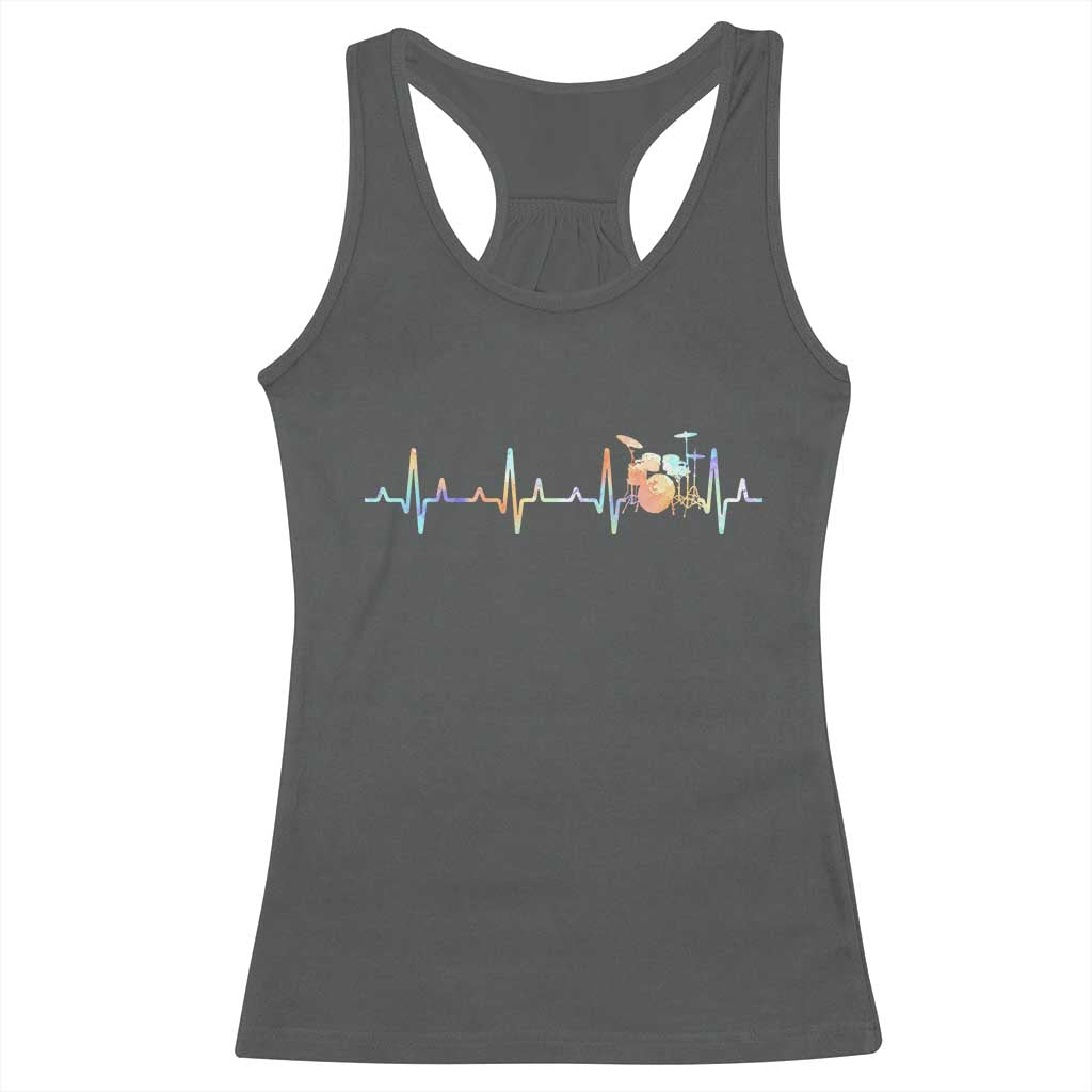 Drums Heartbeat Racerback Tank Top Drummer Percussionist Silhouette TS10 Dark Heather Print Your Wear