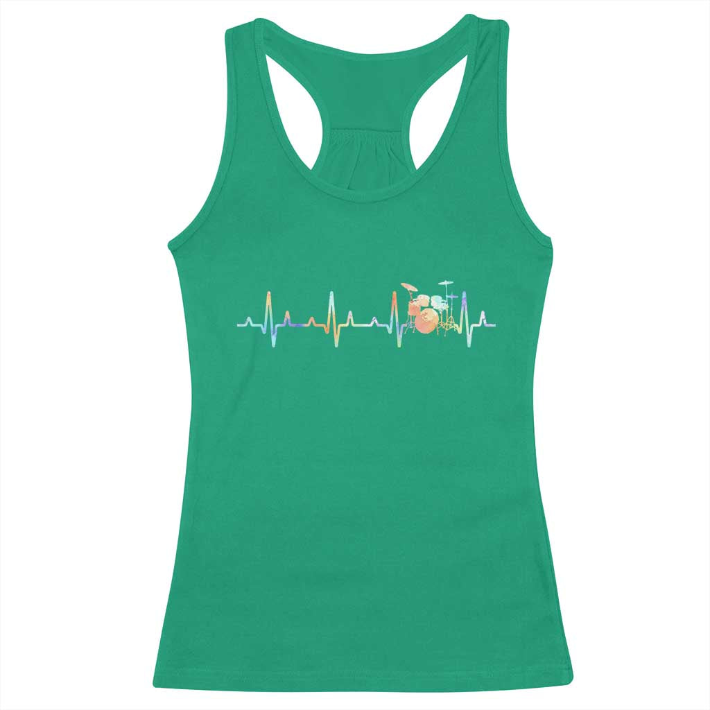 Drums Heartbeat Racerback Tank Top Drummer Percussionist Silhouette TS10 Irish Green Print Your Wear
