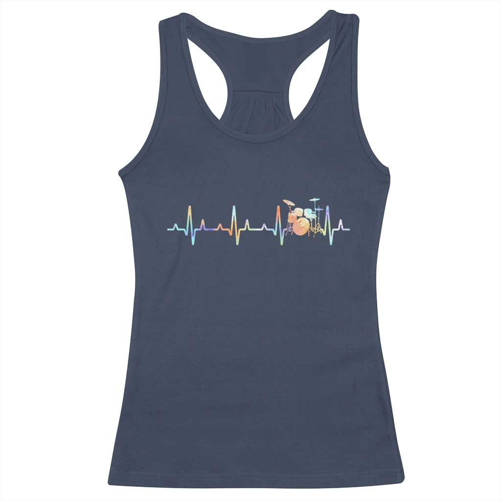 Drums Heartbeat Racerback Tank Top Drummer Percussionist Silhouette TS10 Navy Print Your Wear