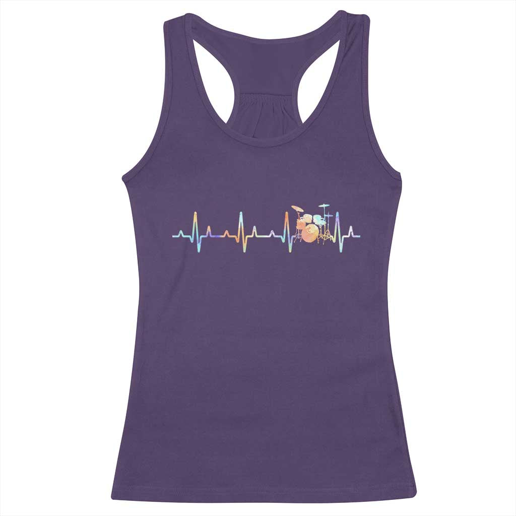 Drums Heartbeat Racerback Tank Top Drummer Percussionist Silhouette TS10 Purple Print Your Wear