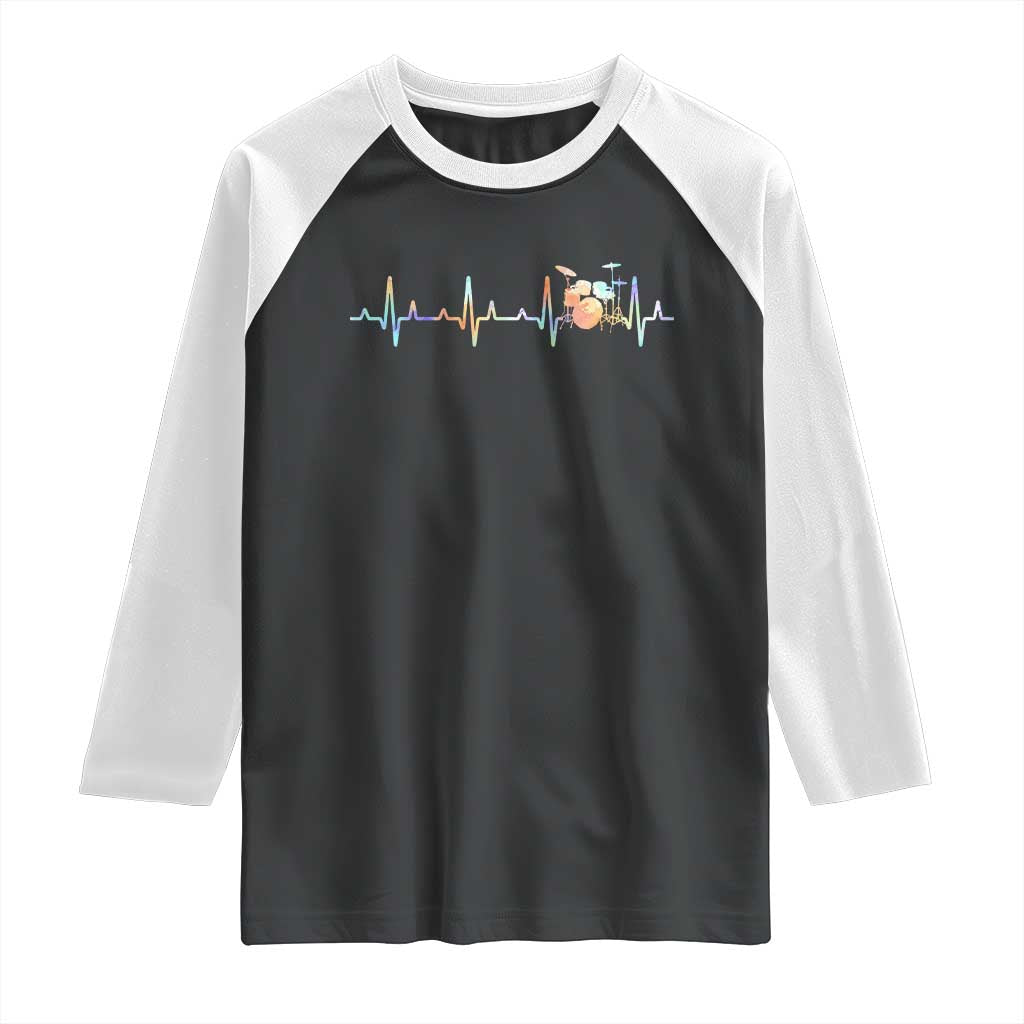 Drums Heartbeat Raglan Shirt Drummer Percussionist Silhouette TS10 Black White Print Your Wear