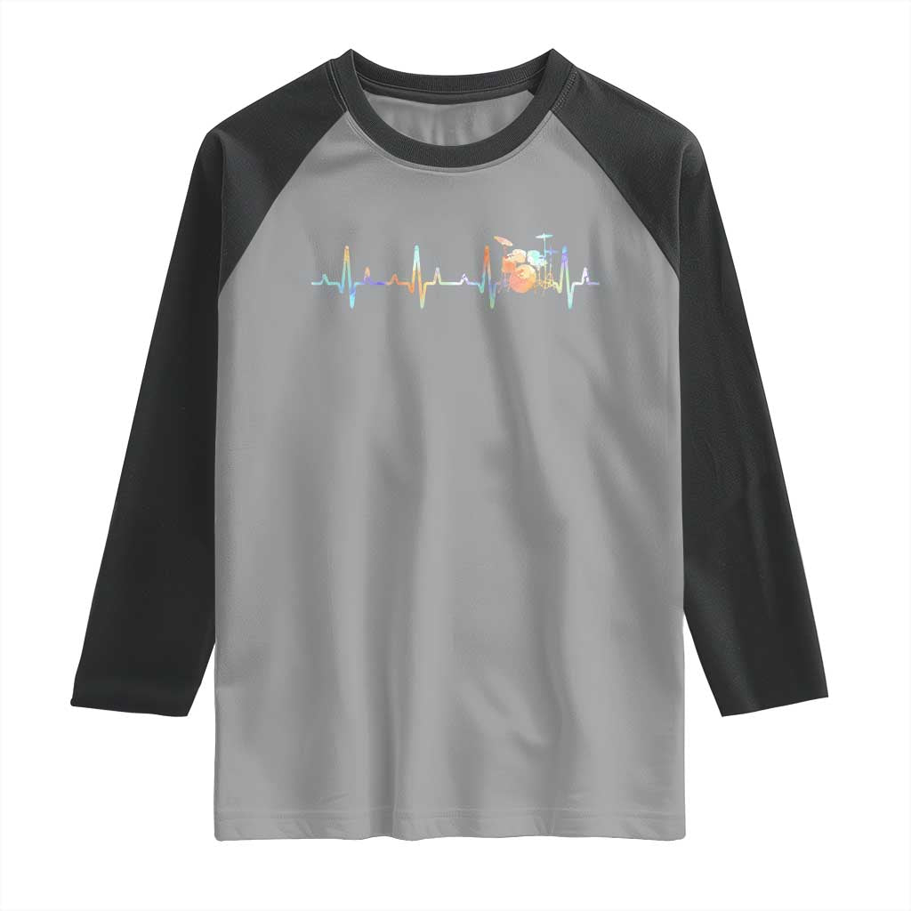 Drums Heartbeat Raglan Shirt Drummer Percussionist Silhouette TS10 Sport Gray Black Print Your Wear