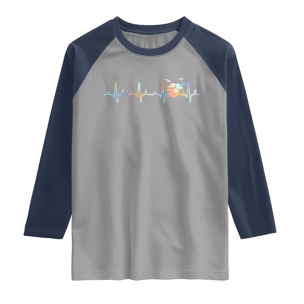 Drums Heartbeat Raglan Shirt Drummer Percussionist Silhouette TS10 Sport Gray Navy Print Your Wear