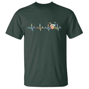 Drums Heartbeat T Shirt Drummer Percussionist Silhouette TS10 Dark Forest Green Print Your Wear