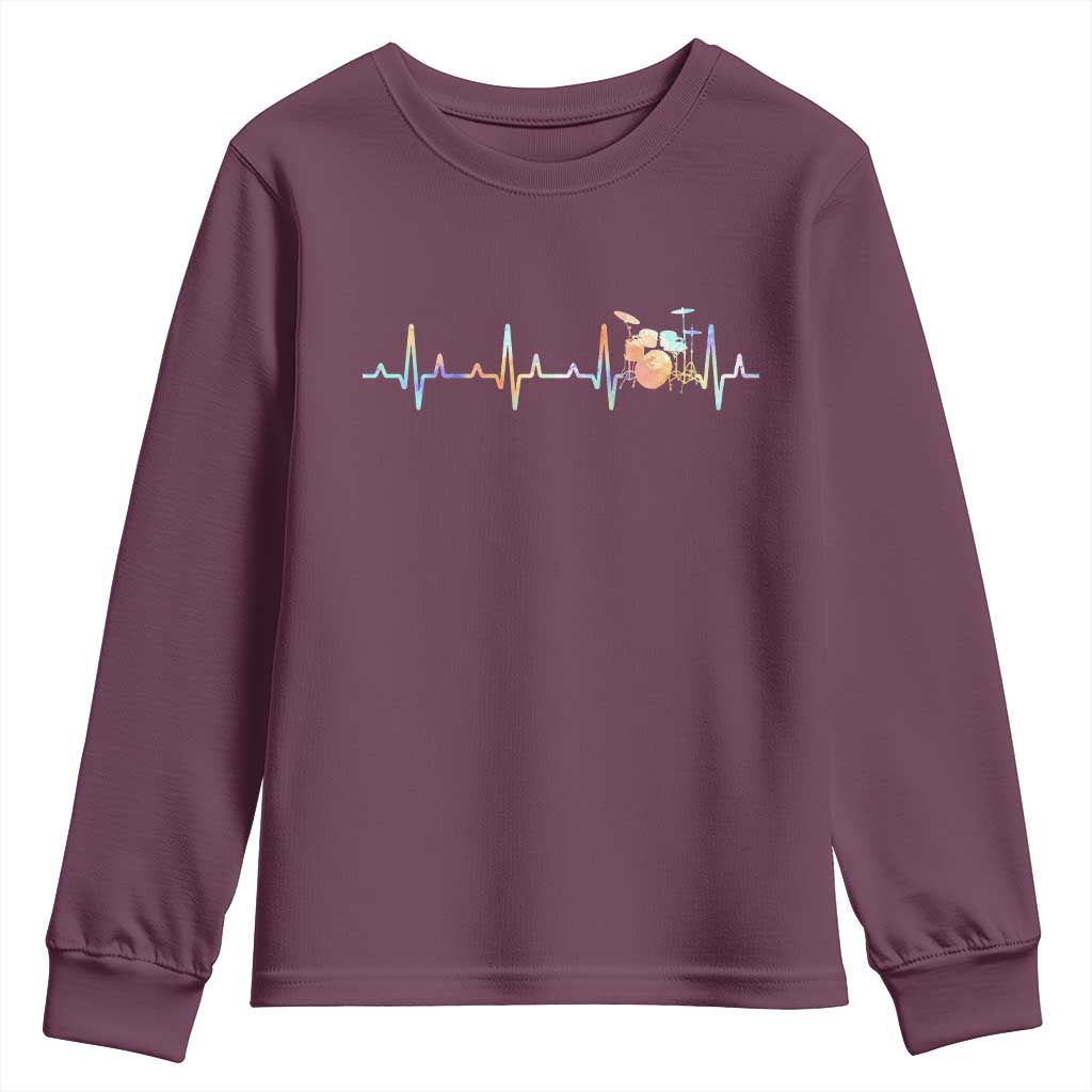 Drums Heartbeat Youth Sweatshirt Drummer Percussionist Silhouette TS10 Maroon Print Your Wear