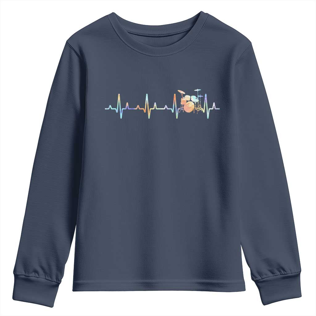 Drums Heartbeat Youth Sweatshirt Drummer Percussionist Silhouette TS10 Navy Print Your Wear