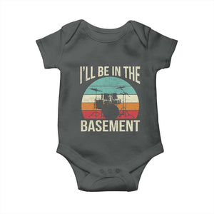 Funny Drummer Baby Onesie Drum Set Drumming Lovers I'll Be In The Basement TS10 Dark Heather Print Your Wear