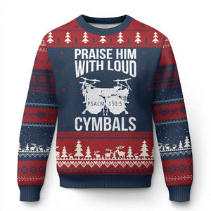 Christian Drummer Ugly Christmas Sweater Praise Him With Loud Cymbals Drumming Psalm 150:3 TS10 Navy Red Print Your Wear