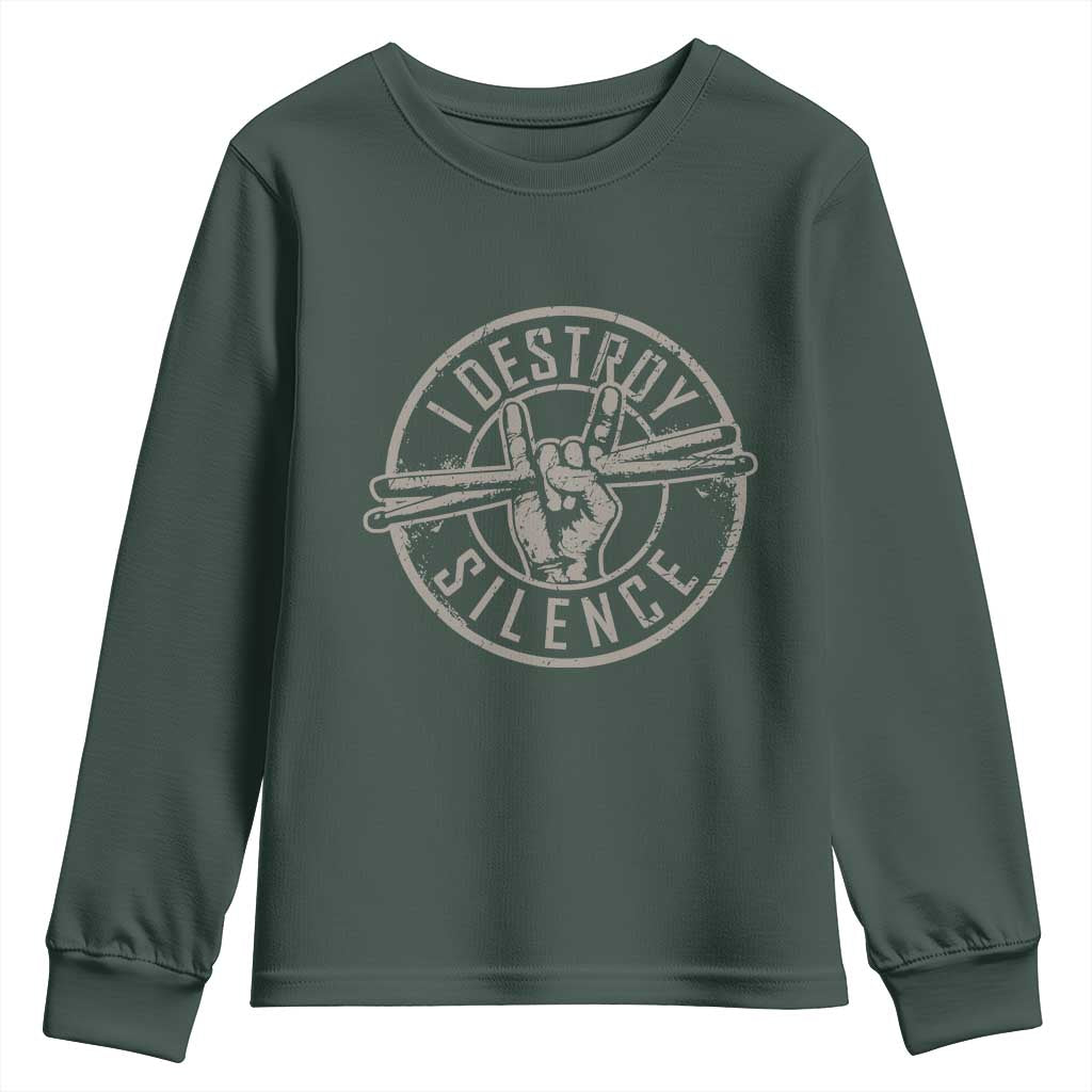 Funny Drummer Youth Sweatshirt Musician Gift Percussion Lover TS10 Dark Forest Green Print Your Wear