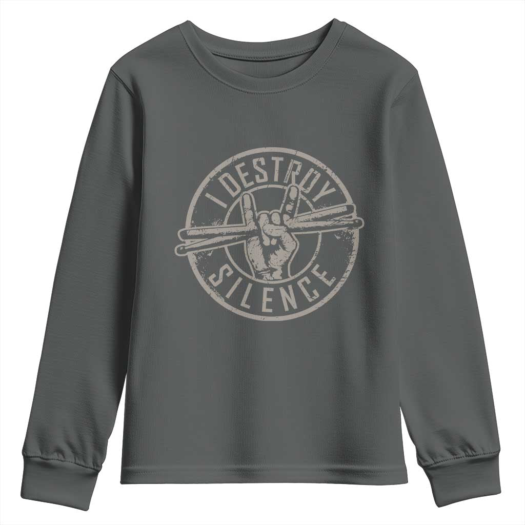 Funny Drummer Youth Sweatshirt Musician Gift Percussion Lover TS10 Dark Heather Print Your Wear