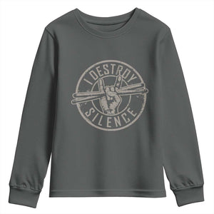Funny Drummer Youth Sweatshirt Musician Gift Percussion Lover TS10 Dark Heather Print Your Wear