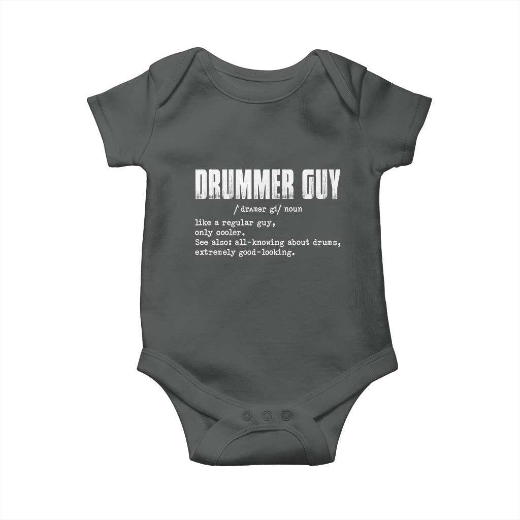 Funny Drummer Guy Baby Onesie Definition Vintage Drums Drumming TS10 Dark Heather Print Your Wear