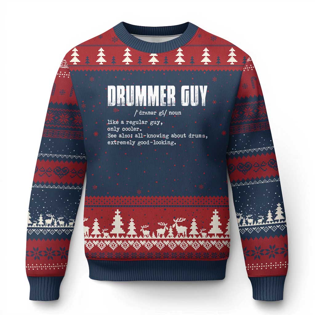 Funny Drummer Guy Ugly Christmas Sweater Definition Vintage Drums Drumming TS10 Navy Red Print Your Wear