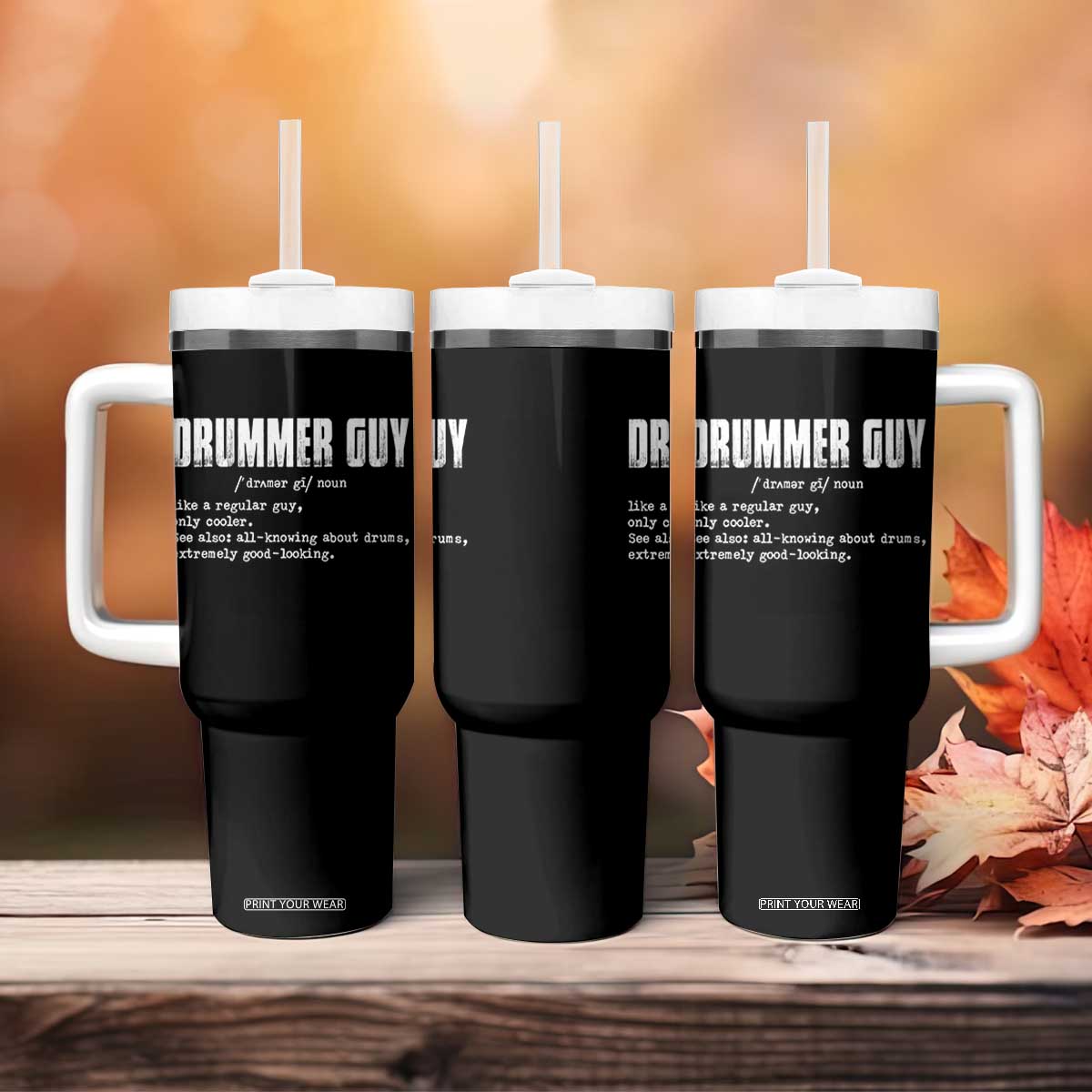 Funny Drummer Guy Tumbler With Handle Definition Vintage Drums Drumming TS10 Print Your Wear