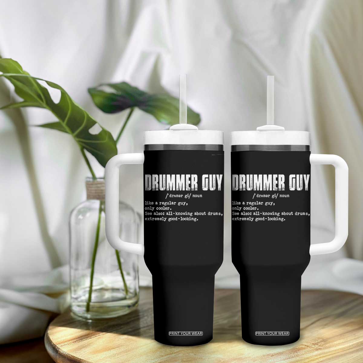 Funny Drummer Guy Tumbler With Handle Definition Vintage Drums Drumming TS10 Print Your Wear