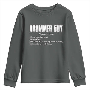 Funny Drummer Guy Youth Sweatshirt Definition Vintage Drums Drumming TS10 Dark Heather Print Your Wear