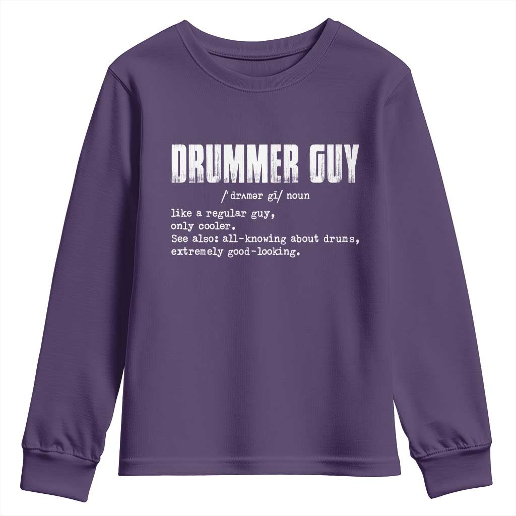 Funny Drummer Guy Youth Sweatshirt Definition Vintage Drums Drumming TS10 Purple Print Your Wear