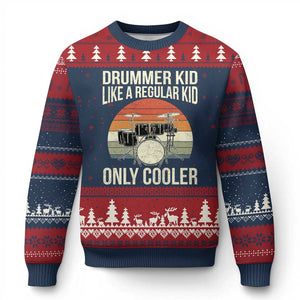 Funny Drummer Kid Ugly Christmas Sweater Like A Regular Kid But Cooler Boys Girls Kids TS10 Navy Red Print Your Wear