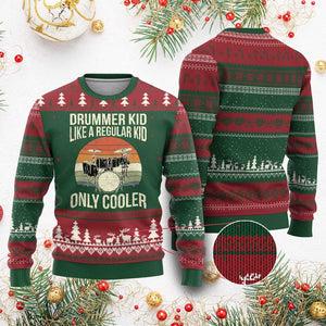 Funny Drummer Kid Ugly Christmas Sweater Like A Regular Kid But Cooler Boys Girls Kids TS10 Red Green Print Your Wear