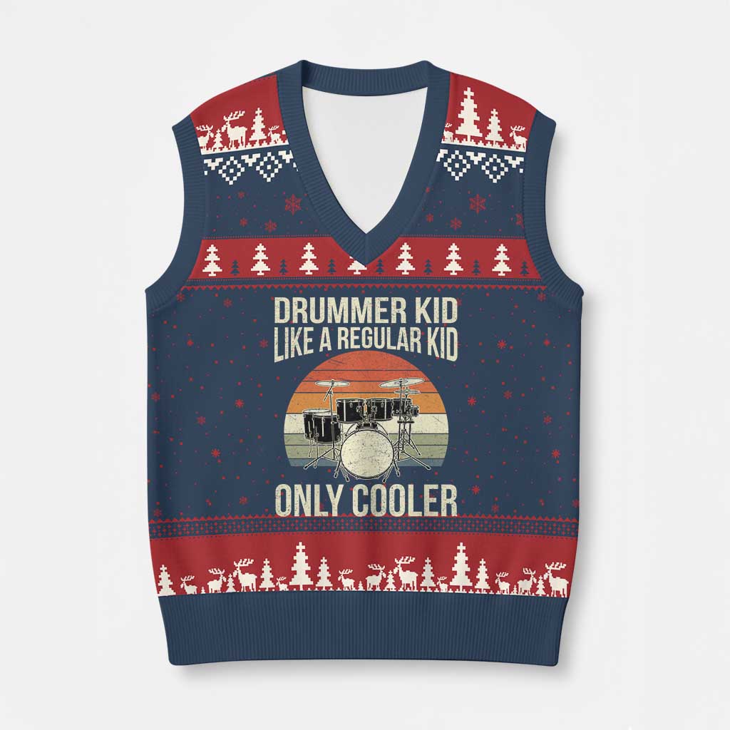 Funny Drummer Kid V-Neck Knit Sweater Vest Like A Regular Kid But Cooler Boys Girls Kids TS10 Navy Red Print Your Wear