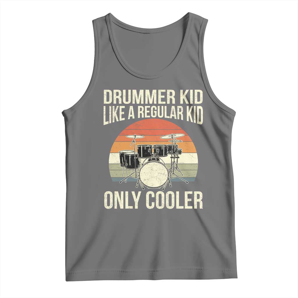 Funny Drummer Kid Tank Top Like A Regular Kid But Cooler Boys Girls Kids TS10 Black Heather Print Your Wear