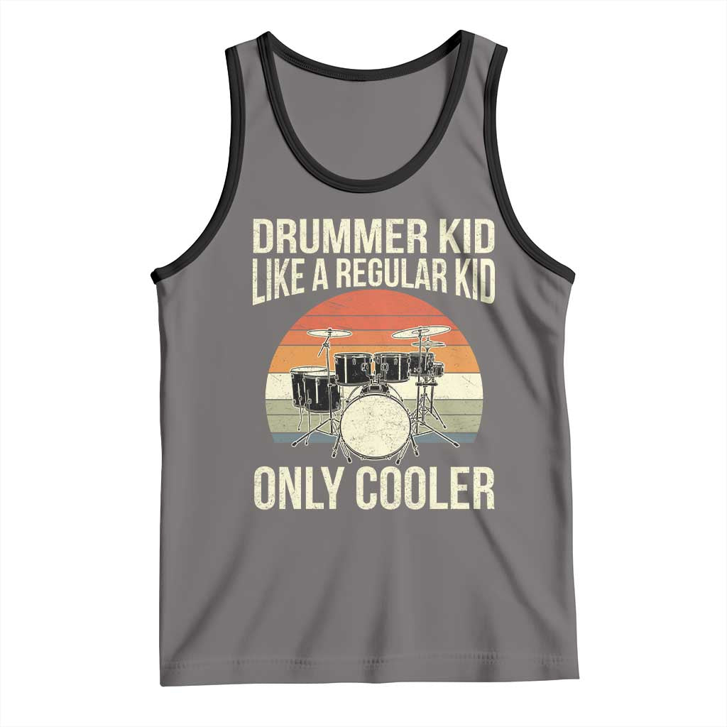 Funny Drummer Kid Tank Top Like A Regular Kid But Cooler Boys Girls Kids TS10 Deep Heather Black Print Your Wear