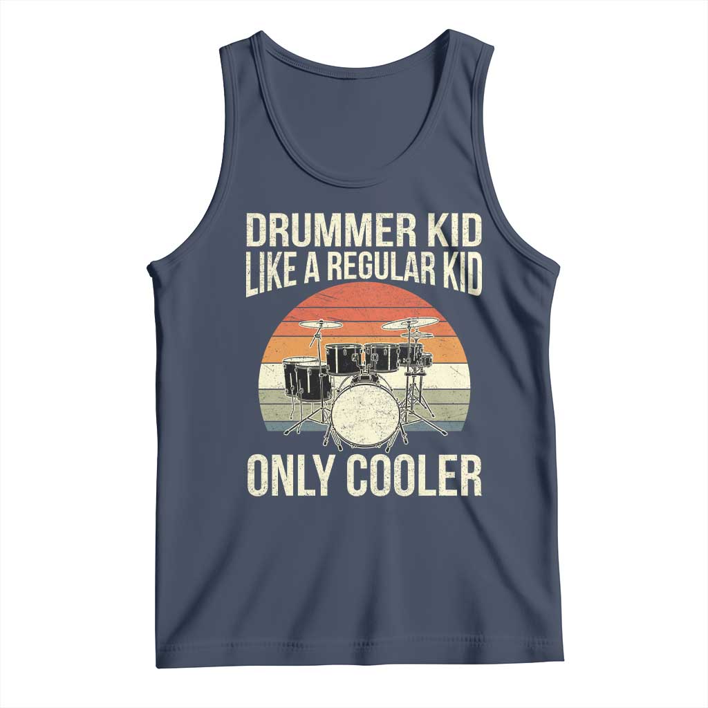 Funny Drummer Kid Tank Top Like A Regular Kid But Cooler Boys Girls Kids TS10 Navy Print Your Wear