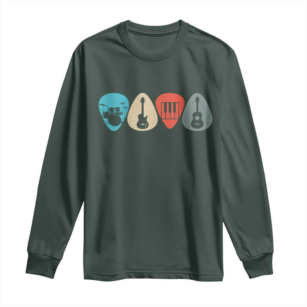 Guitar Pick Long Sleeve Shirt Retro Music Instrument TS10 Dark Forest Green Print Your Wear