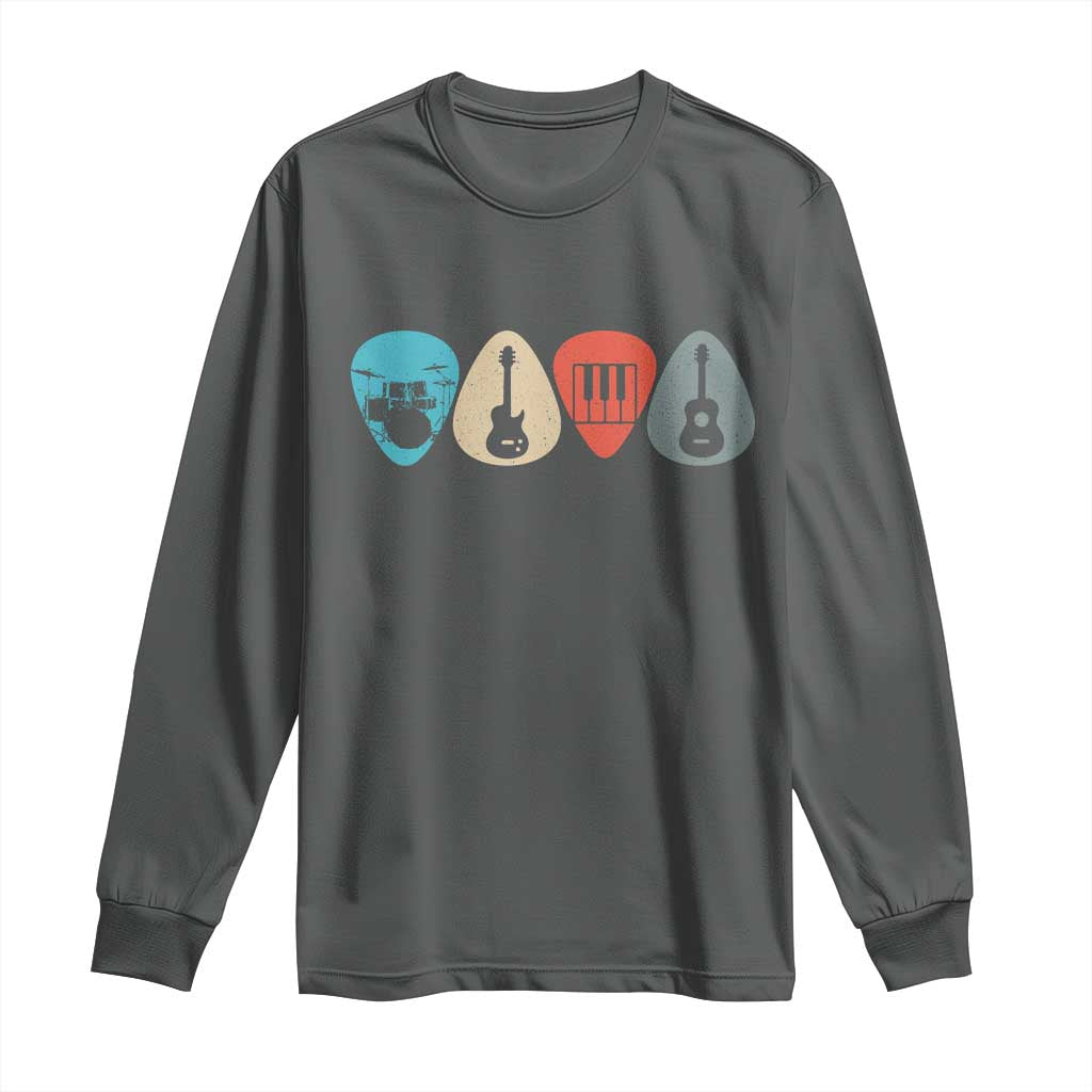 Guitar Pick Long Sleeve Shirt Retro Music Instrument TS10 Dark Heather Print Your Wear