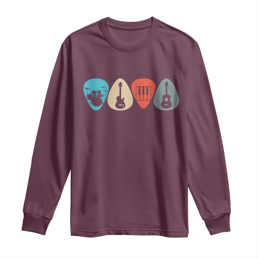 Guitar Pick Long Sleeve Shirt Retro Music Instrument TS10 Maroon Print Your Wear