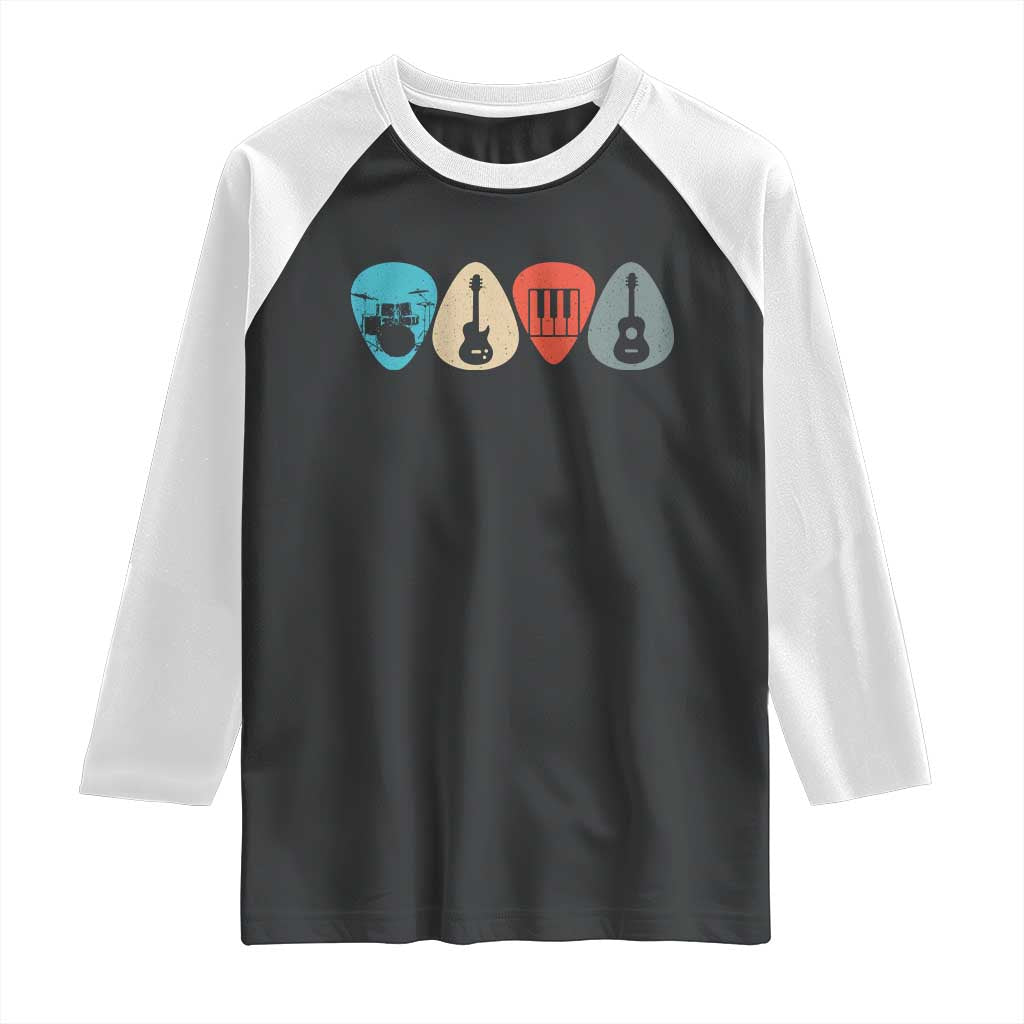Guitar Pick Raglan Shirt Retro Music Instrument TS10 Black White Print Your Wear