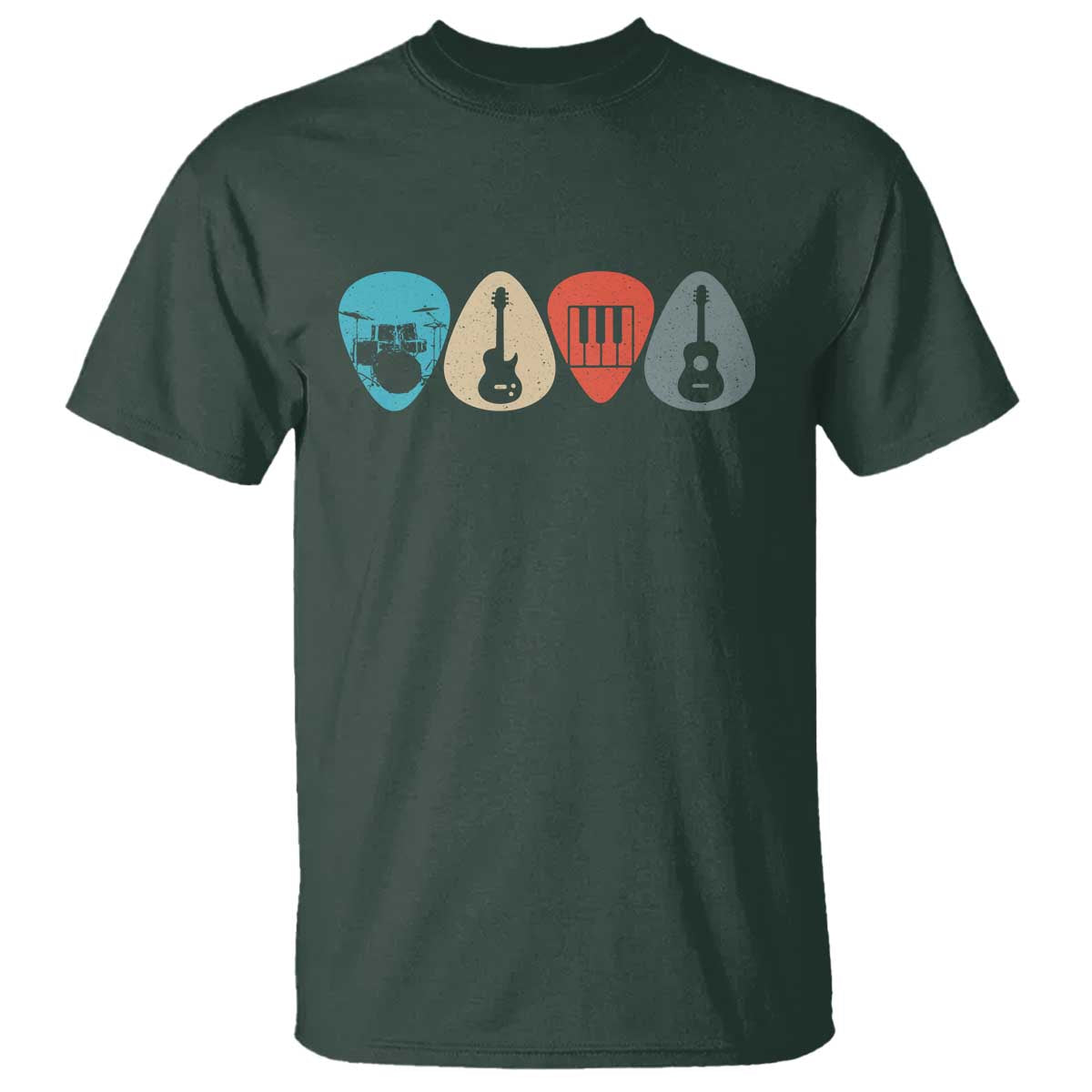 Guitar Pick T Shirt Retro Music Instrument TS10 Dark Forest Green Print Your Wear