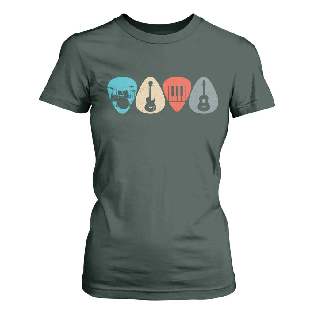 Guitar Pick T Shirt For Women Retro Music Instrument TS10 Dark Forest Green Print Your Wear