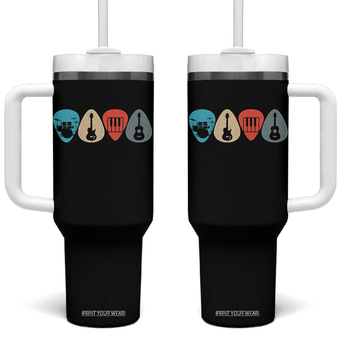 Guitar Pick Tumbler With Handle Retro Music Instrument TS10 One Size: 40 oz Black Print Your Wear