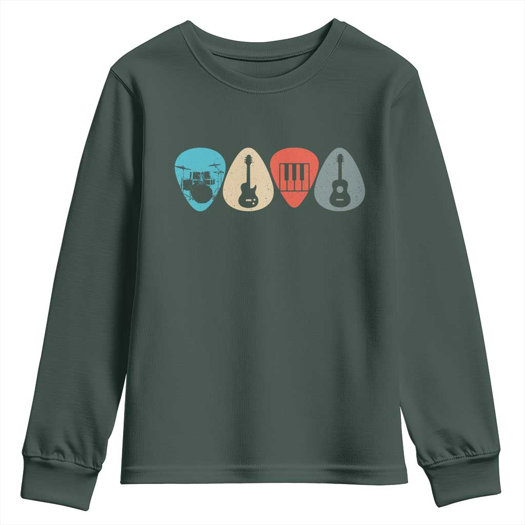 Guitar Pick Youth Sweatshirt Retro Music Instrument TS10 Dark Forest Green Print Your Wear