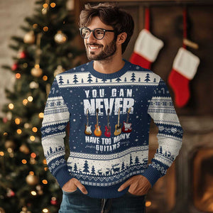 Funny Guitarist Ugly Christmas Sweater You Can Never Have Too Many Guitars Music Life TS10 Navy Beige Print Your Wear