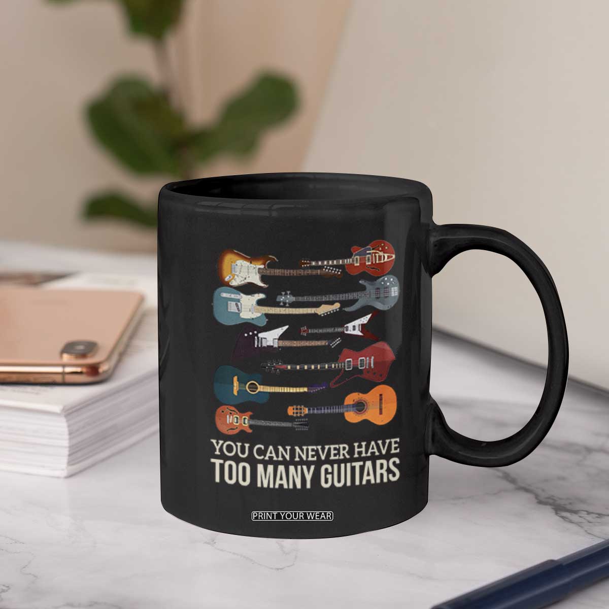 Funny Guitarist Coffee Mug You Can Never Have Too Many Guitars Vintage Guitar Lineup TS10 Print Your Wear