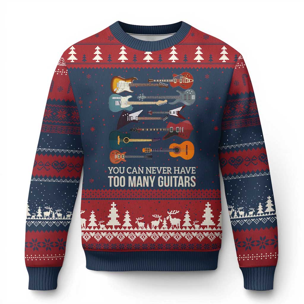 Funny Guitarist Ugly Christmas Sweater You Can Never Have Too Many Guitars Vintage Guitar Lineup TS10 Navy Red Print Your Wear