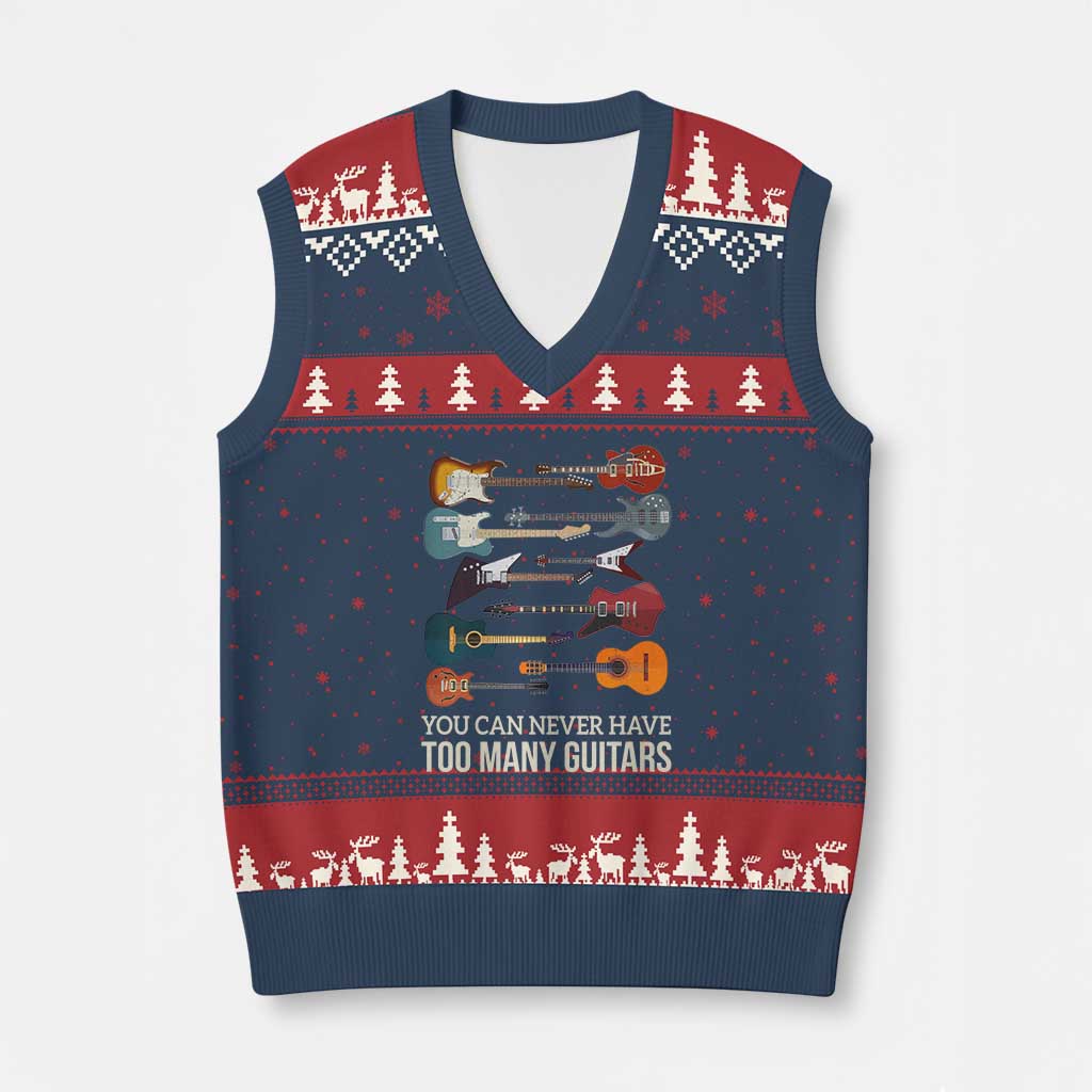 Funny Guitarist V-Neck Knit Sweater Vest You Can Never Have Too Many Guitars Vintage Guitar Lineup TS10 Navy Red Print Your Wear